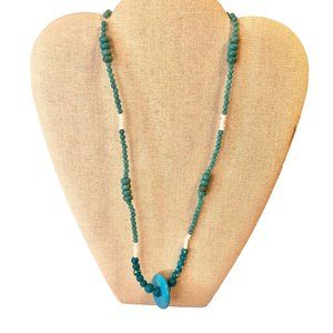 Handcrafted Beaded Necklace Blue Hues and White Beads Pendant Jewelry NEW